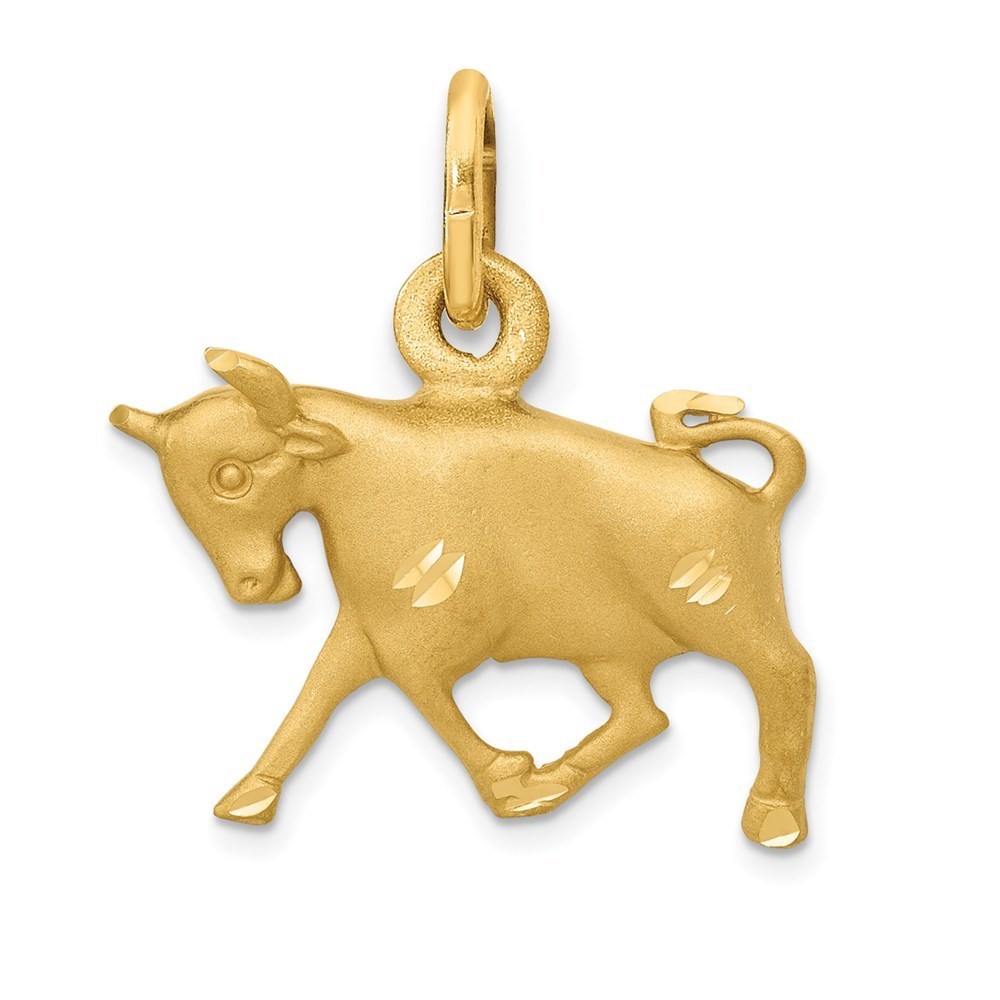Million Charms 14k Yellow Gold Small Satin Dc Taurus Zodiac Charm Pendant